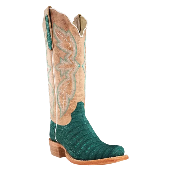 R Watson | Women's Nubuck Caiman Belly Narrow Square 13"- TURQUOISE