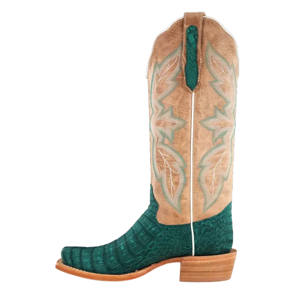 R Watson | Women's Nubuck Caiman Belly Narrow Square 13"- TURQUOISE