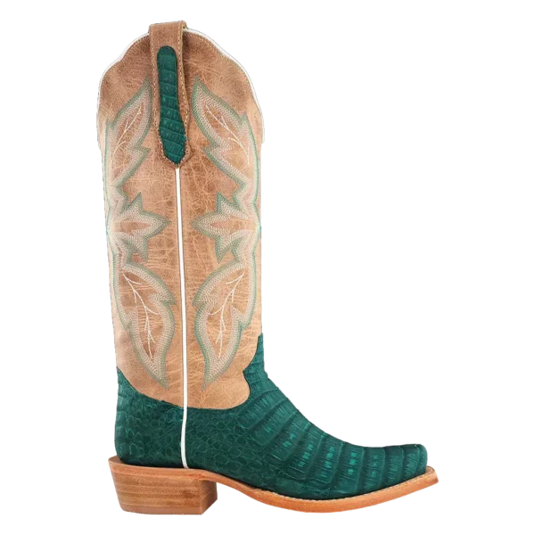 R Watson | Women's Nubuck Caiman Belly Narrow Square 13"- TURQUOISE