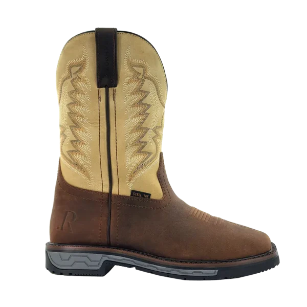 R Watson | Men's Cowhide Wide Square 11" Steel Toe Work Boot - WALNUT