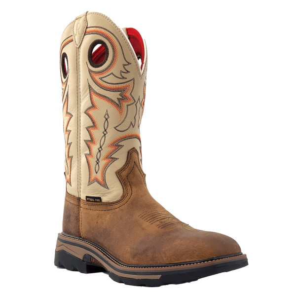 R Watson | Men's Buffalo Wide Square 12"Steel Toe Work Boot - CHESNUT DISTRESSED