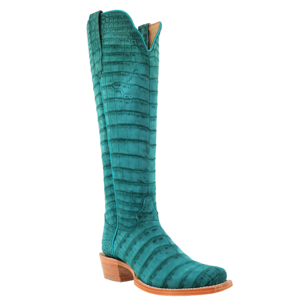 R Watson | Women's Sueded Alligator Narrow Square 17"- TURQUOISE