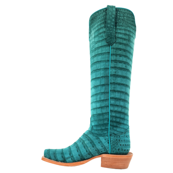 R Watson | Women's Sueded Alligator Narrow Square 17"- TURQUOISE