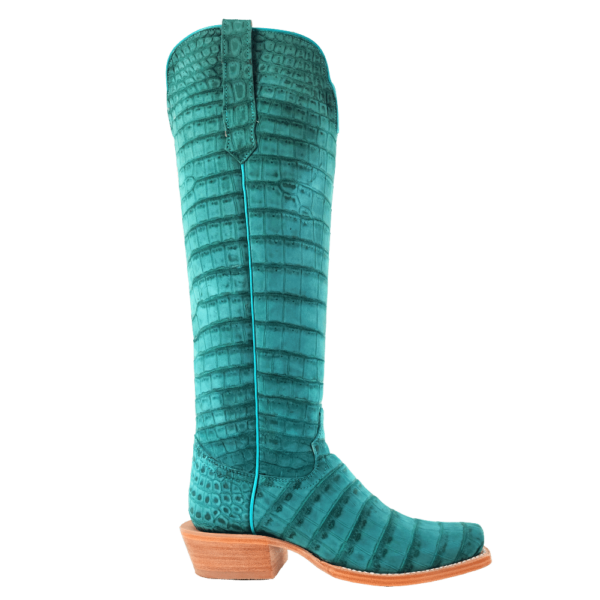 R Watson | Women's Sueded Alligator Narrow Square 17"- TURQUOISE