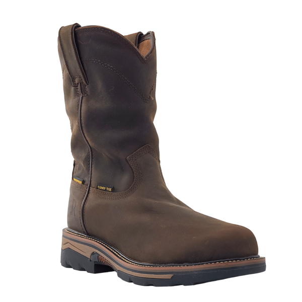 R Watson | Men's Cowhide Wide Round 10" Waterproof Work Boot - DARK EARTH