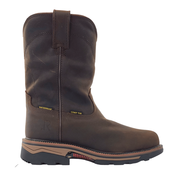 R Watson | Men's Cowhide Wide Round 10" Waterproof Work Boot - DARK EARTH