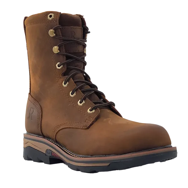 R Watson | Men's Cowhide Wide Round 8" Waterproof Work Boot - PEANUT