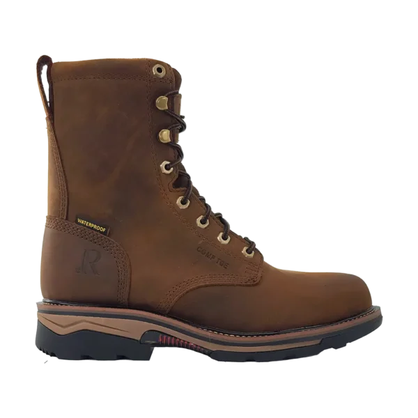 R Watson | Men's Cowhide Wide Round 8" Composite Toe / Waterproof Work Boot - PEANUT